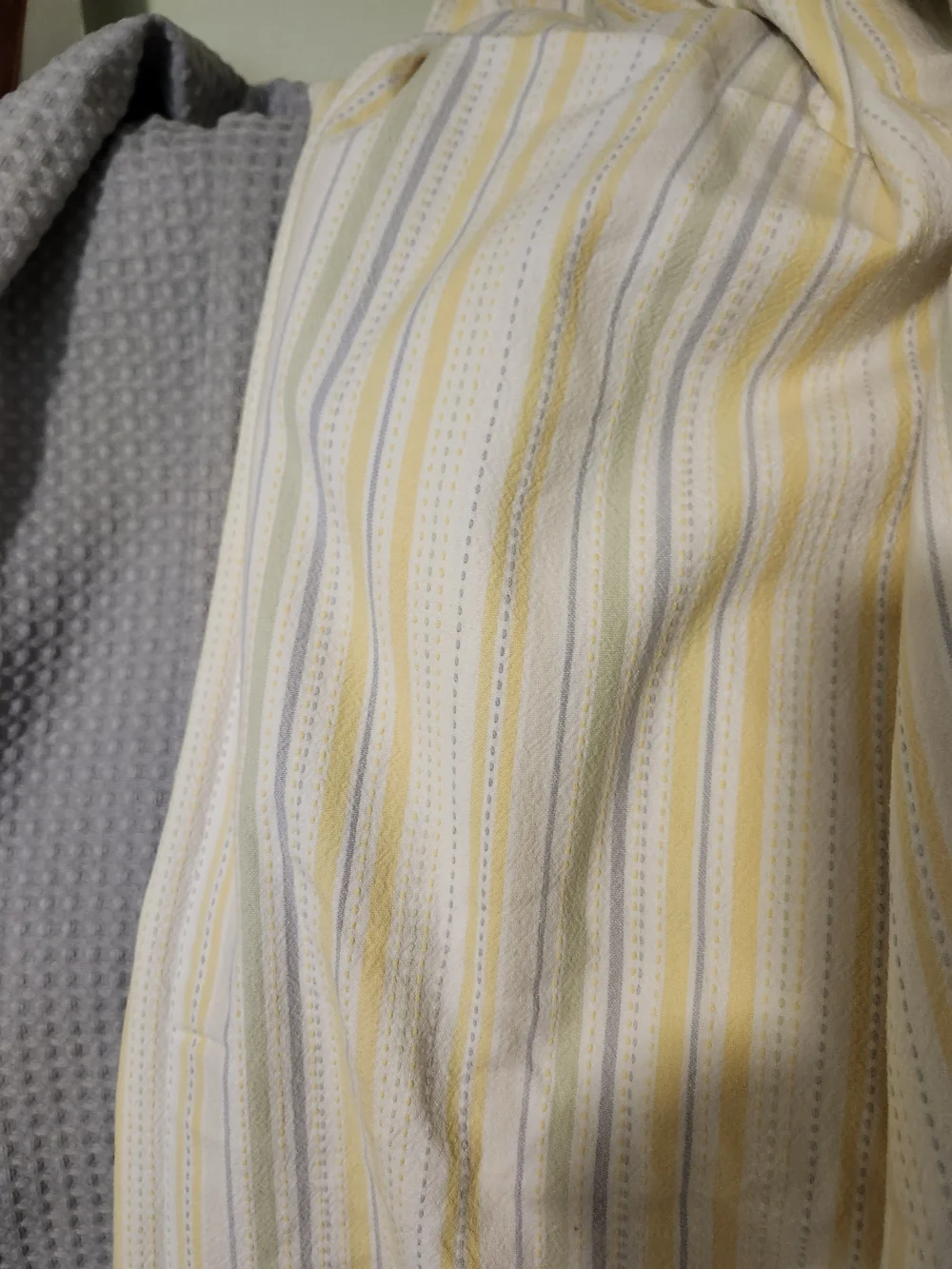 2 For One Standard Size Shower Curtains . Waffle  Gray And Stripe One